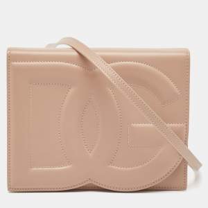 Pre Owned Dolce & Gabbana Beige Leather DG Logo Crossbody Bag