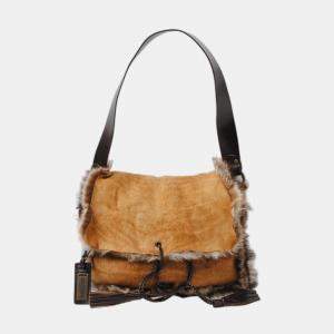 Dolce & Gabbana Brown Suede Reversible Faux Fur Shoulder Bag 