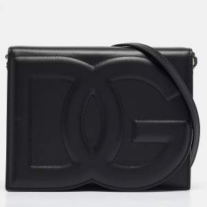 Pre Owned Dolce & Gabbana Black Leather DG Logo Crossbody Bag