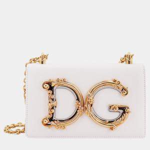 Dolce & Gabbana White Leather DG Girls Shoulder Bag