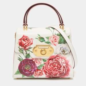 Pre Owned Dolce & Gabbana Pink Leather Floral Print Welcome Top Handle Bag