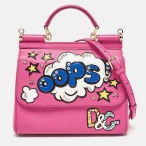 Dolce & Gabbana Pink Leather Medium Oops Patch Miss Sicily Top Handle Bag