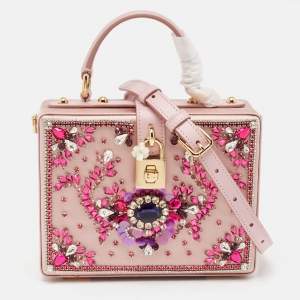 Dolce & Gabbana Pink Satin and Leather Crystals Embellished Dolce Box Bag 