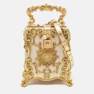 Dolce & Gabbana Gold Acrylic and Leather Baroque Dolce Box Top Handle Bag