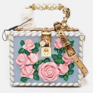 Pre Owned Dolce & Gabbana Multicolor Leather and Snakeskin Floral Dolce Box Top Handle Bag 