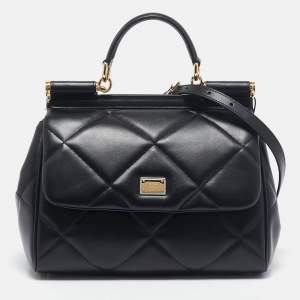 Pre Owned Dolce & Gabbana Black Quilted Leather Medium Miss Sicily Top Handle Bag