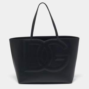 Dolce & Gabbana Black Leather DG Logo Shopper Tote