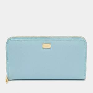 Dolce & Gabbana Blue Leather Zip Around Wallet