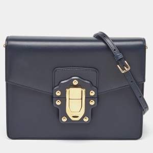 Dolce & Gabbana Navy Blue Leather Lucia Shoulder Bag