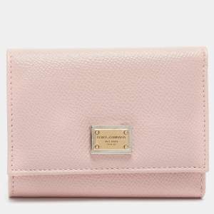 Dolce & Gabbana Pink Leather Logo Plaque Trifold Wallet
