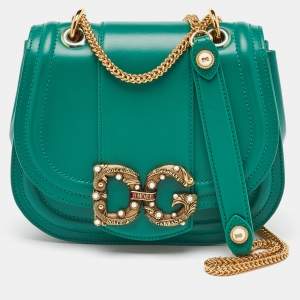 Dolce & Gabbana Green Leather Small Amore Crossbody Bag