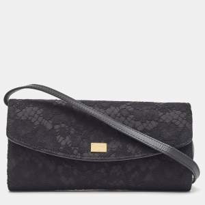 Dolce & Gabbana Black Lace and Satin Flap Crossbody Bag