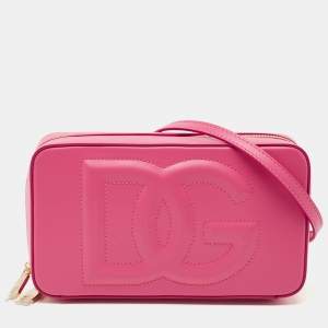 Pre Owned Dolce & Gabbana Pink Leather DG Logo Camera Crossbody Bag