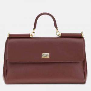 Pre Owned Dolce & Gabbana My Sicily Red Leather Handbag