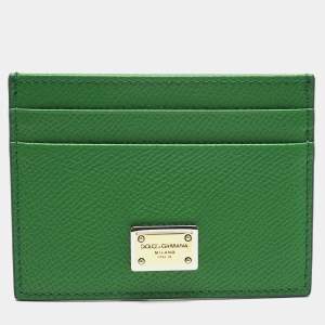 Pre Owned Dolce & Gabbana Green Leather Logo Card Holder
