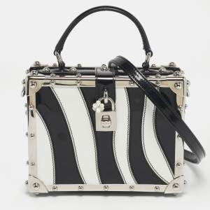 Pre Owned Dolce & Gabbana Black/White Patent Leather Dolce Box Top Handle Bag