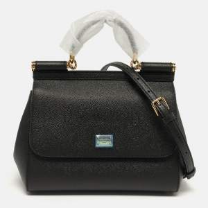Pre Owned Dolce & Gabbana Miss Sicily Medium Black Leather Top Handle Bag