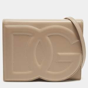 Pre Owned Dolce & Gabbana DG Logo Flap Beige Leather Shoulder Bag