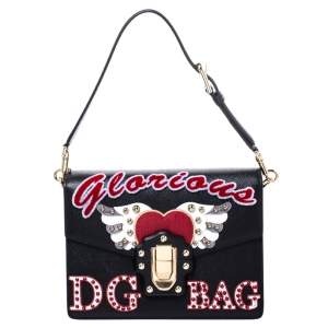 Pre Owned Dolce & Gabbana Black Embellished Leather Lucia Glorious Shoulder Bag    