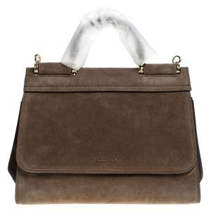 Pre Owned Dolce & Gabbana Brown Suede Soft Medium Miss Sicily Top Handle Bag