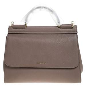 مملوكة مسبقًا Dolce & Gabbana Dark Beige Leather Large Miss Sicily Top Handle Bag