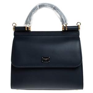 Dolce & Gabbana Navy Blue Leather Sicily 58 Top Handle Bag