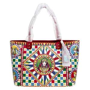 مملوكة مسبقًا Dolce & Gabbana Multicolore Sicilian Carretto Leather Beatrice Shopper Tote
