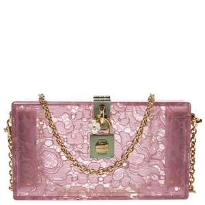 Pre Owned Dolce & Gabbana Pink Acrylic Lace Dolce Box Bag