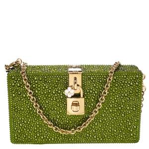 مملوكة مسبقًا Dolce & Gabbana Green Crystal Embellished Satin Box Bag