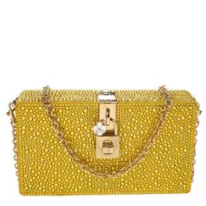 مملوكة مسبقًا Dolce & Gabbana Yellow/Gold Crystal Embellished Satin Box Bag