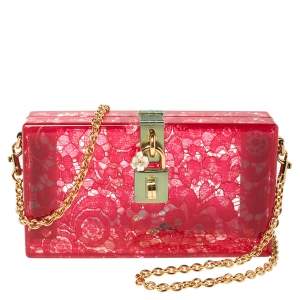 Pre Owned Dolce & Gabbana Red Acrylic Lace Dolce Box Bag