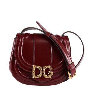 Pre Owned Dolce & Gabbana Burgundy Calfskin Leather DG Amore Small Bag