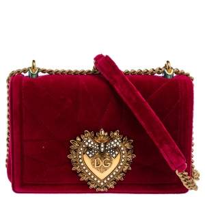 مملوكة مسبقًا Dolce & Gabbana Red Quilted Velvet Medium Devotion Chain Shoulder Bag