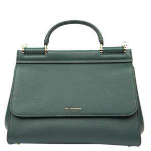 Dolce & Gabbana Green Smooth Leather Large Miss Sicily Top Handle Bag