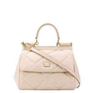 Dolce & Gabbana beige Quilted Leather Sicily Top Handle Bag