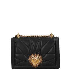 Pre Owned Dolce & Gabbana Black Quilted Leather Devotion Shoulder Bag
