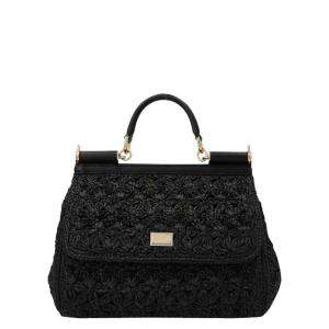 Dolce & Gabbana Black Crochet Miss Sicily Top Handle Bag