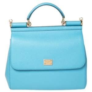 Pre Owned Dolce & Gabbana Sky Blue Dauphine Leather Regular Miss Sicily Top Handle Bag