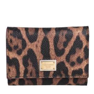 مملوكة مسبقًا Dolce & Gabbana Black/Brown Leopard Print Coated Canvas Trifold Wallet
