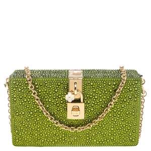 مملوكة مسبقًا Dolce & Gabbana Green Crystal Embellished Satin Box Bag