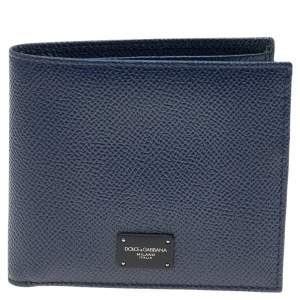 Pre Owned Dolce & Gabbana Navy Blue Leather Bifold Wallet