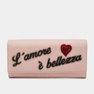 Pre Owned Dolce & Gabbana Pink Leather Dauphine Continental Wallet 