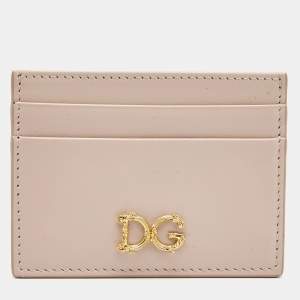 Dolce & Gabbana Beige Leather DG Logo Card Holder