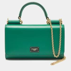 Pre Owned Dolce & Gabbana Green Leather Miss Sicily Wallet on Chain