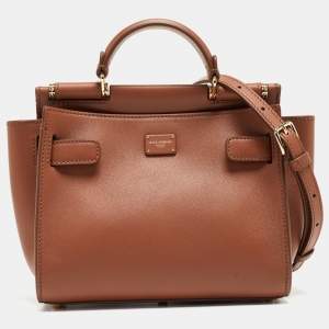 Dolce & Gabbana Brown Leather Mini Sicily 62 Tote 