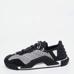 Pre Owned Dolce & Gabbana Black Suede and Fabric Ns1 Logo Mixed-Media Low Top Sneakers Size 40