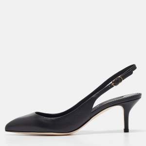 Pre Owned Dolce & Gabbana Black Leather Slingback Pumps Size 38