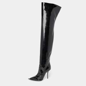 Dolce & Gabbana Black Patent Leather Thigh High Boots Size 36