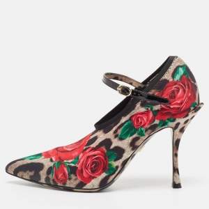 Dolce & Gabbana Multicolor Floral Satin and Patent Leather Mary Jane Pumps Size 38