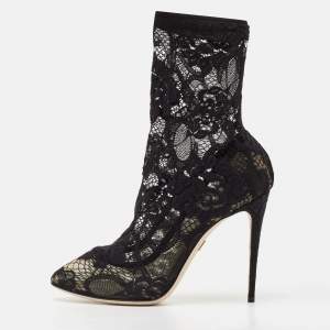 Pre Owned Dolce & Gabbana Black Lace Stretch Sock Pumps Size 39.5